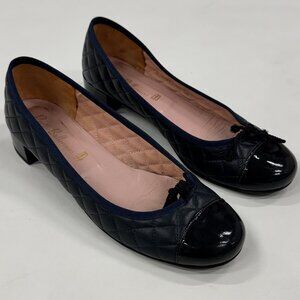 Pretty Ballerinas Quilted Leather Low Heel Pumps – Navy Blue – Size 39